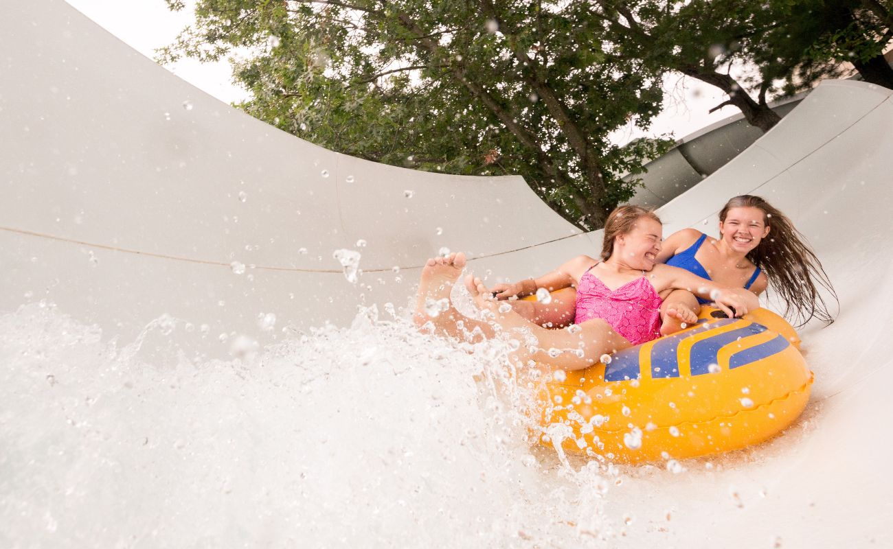 Girls on water slide