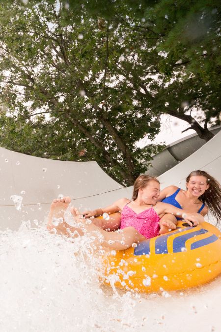 Girls on water slide