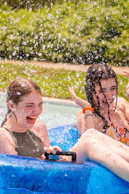 Girls on water slide