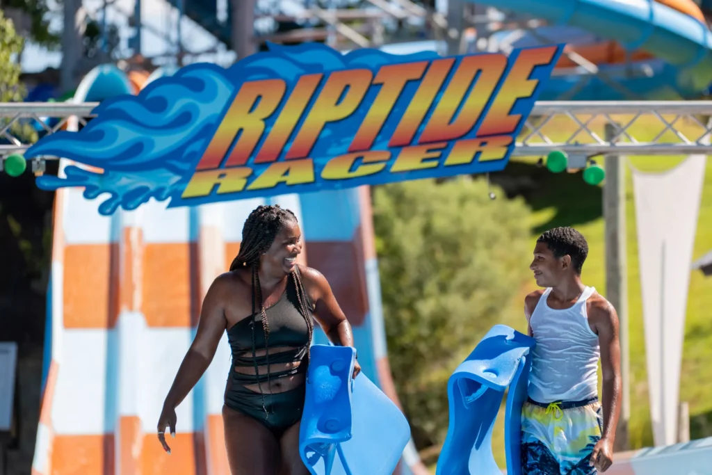 siblings on the Riptide Racer waterslides